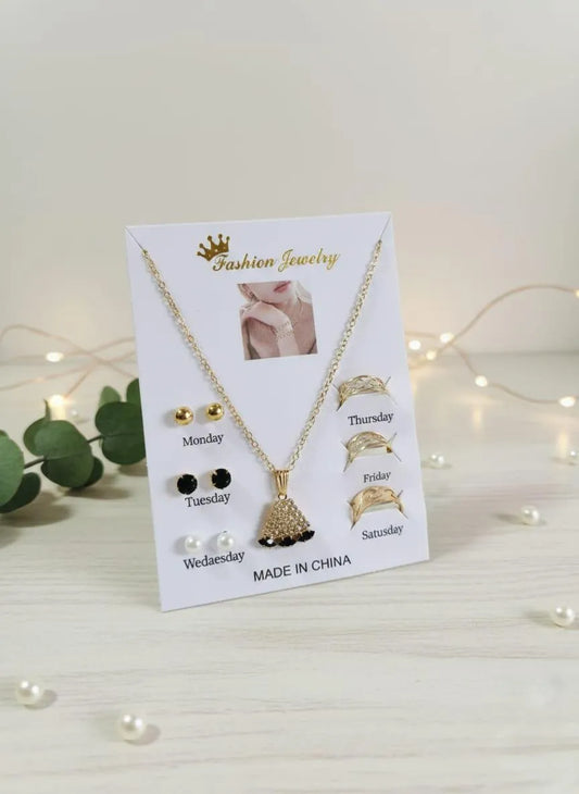 7-Piece Gold Plated Crystal Earrings Pendant Set for Women