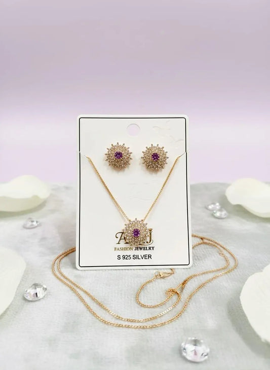 Stainless Steel Zircon Pendant Set Gold Plated