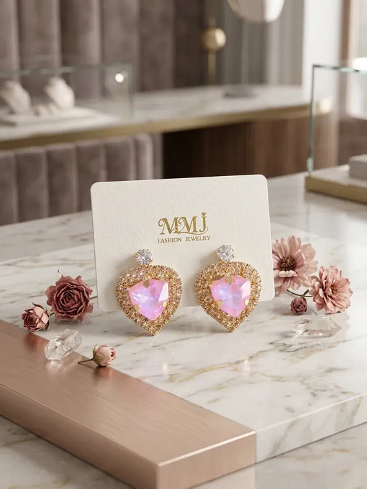 Heart Gold Plated Crystal Earrings 2 Pcs