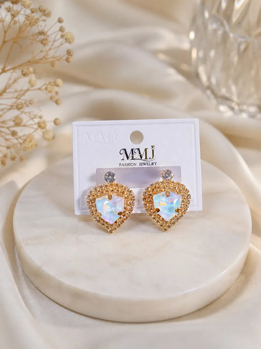 Women Heart Crystal Gold Plated Earrings 2 Pcs