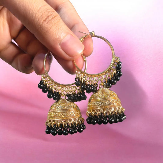 Golden Jhumka Earrings for Women 2 Pcs Gold Plated Crystal