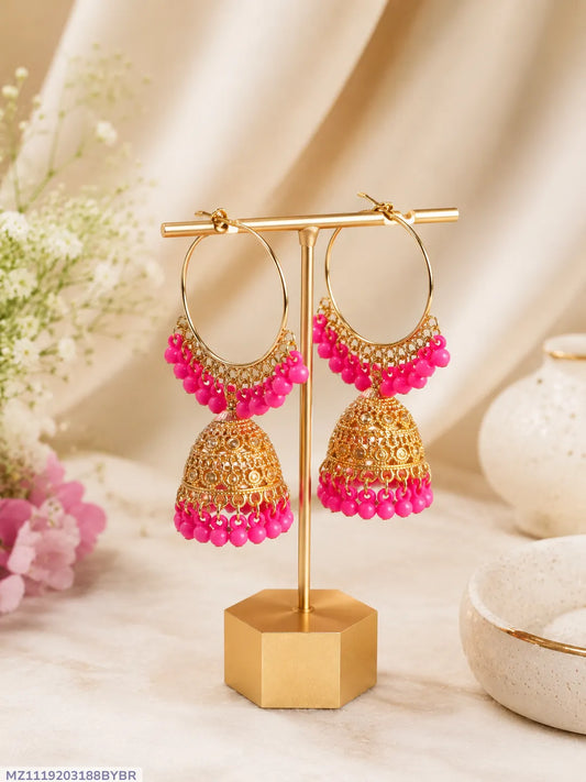 Golden Crystal Jhumka Earrings for Women 2 Pcs