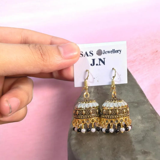 Gold Plated Multicolor Jhumka Earrings for Women 2 Pcs