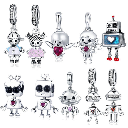 Robot & Child Themed Silver Charm Bracelets for Girls