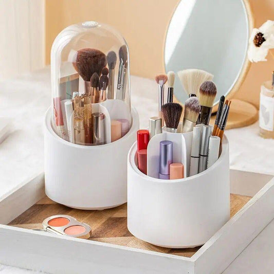 White Makeup Brush \u0026 Lipstick Organizer with Glass Dome