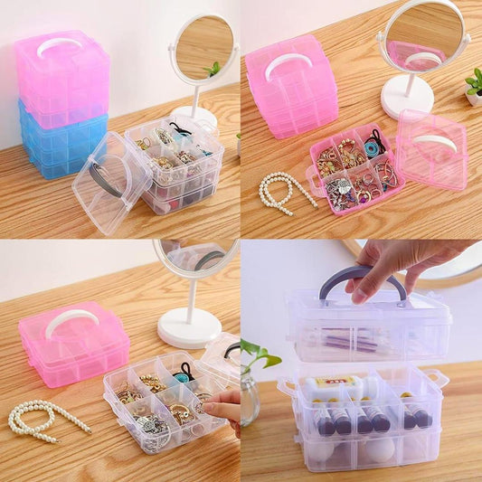 Pink Multi-Tier Jewelry Storage Box with Handle