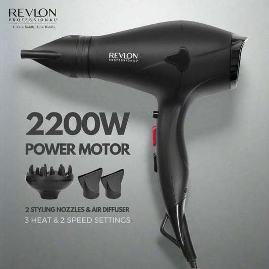 Hair Dryer 2200W with 2 Styling Nozzles & Air Diffuser