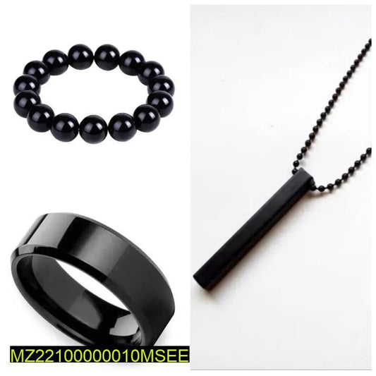 Modern Men's Jewelry Set Black Ring Bracelet Pendant