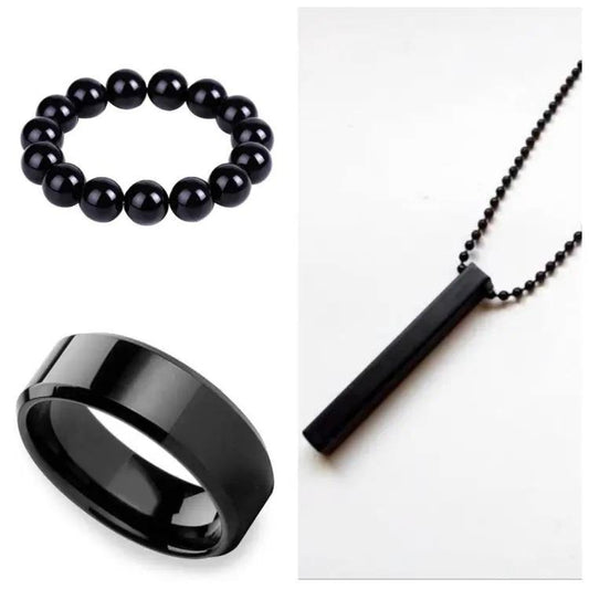 Modern Men's Jewelry Set Black Ring Bracelet Pendant
