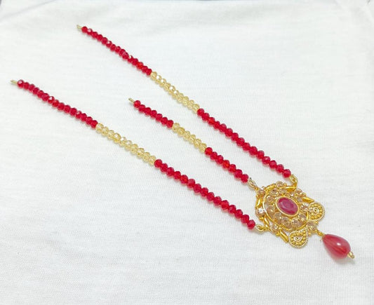 Golden Red Stone Pendant Necklace for Women