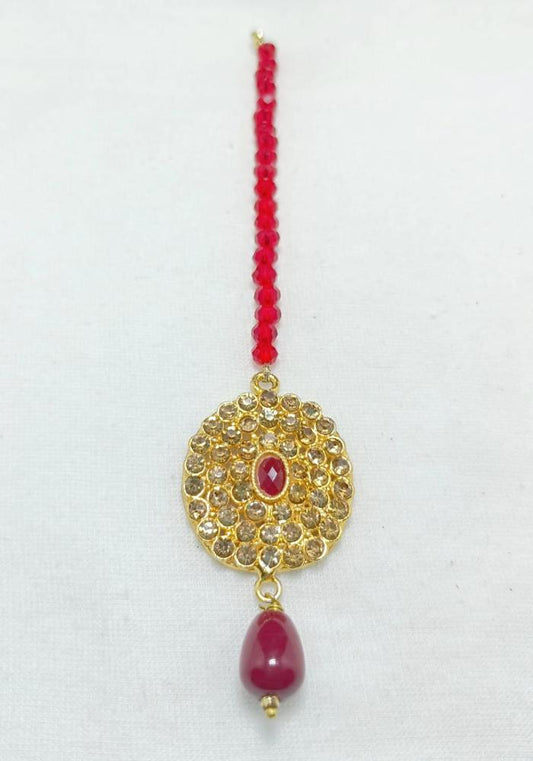 Red Resin Bindiya with Crystal Stones for Women