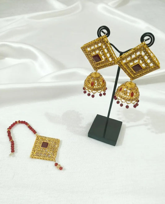 Premium Gold Bridal Set with Maroon Gemstones