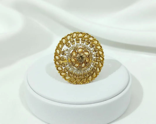 Golden Adjustable Ring for Women Wedding Partywear Elegant Islamic Design
