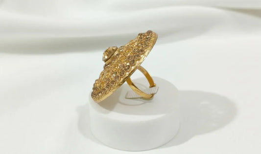 Golden Adjustable Ring with Floral Filigree Design