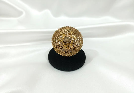 Golden Adjustable Ring with Antique Filigree Design