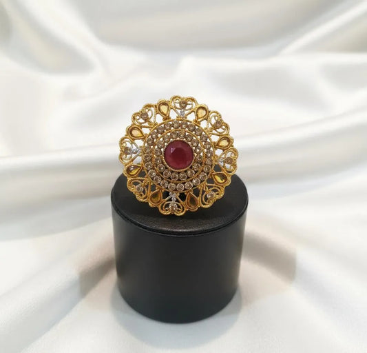 Adjustable Maroon Gemstone Ring for Pakistani Women