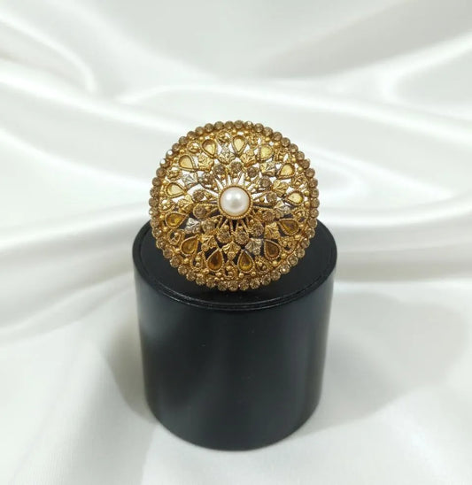 Adjustable Gold Pearl Ring for Weddings \u0026 Daily Wear