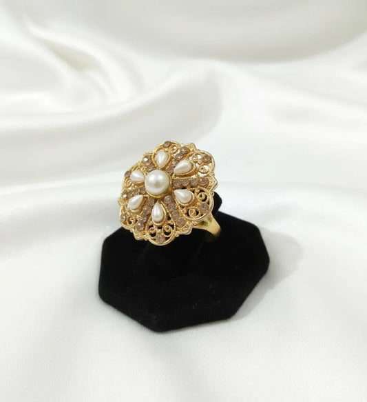 Adjustable Gold Pearl Ring for Weddings \u0026 Daily Wear