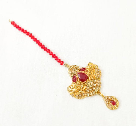 Golden Polish Bindiya with Red Beads for Eid \u0026 Weddings