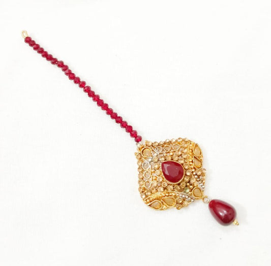Golden Bindiya with Red Gemstone Centerpiece for Women