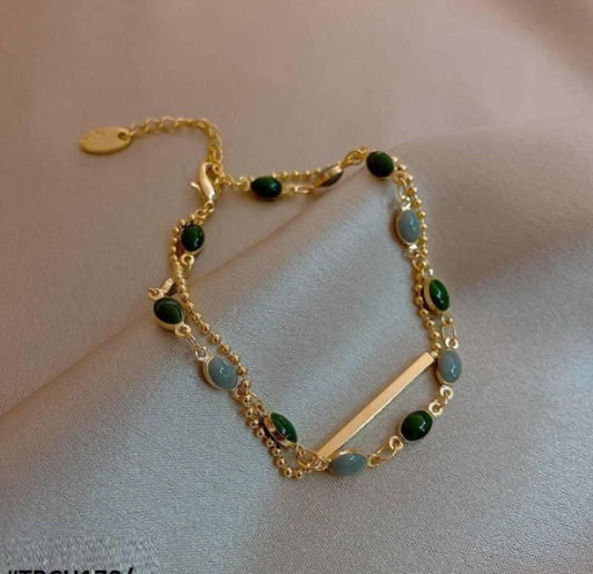 Gold Plated Green Blue Bead Bracelet for Women