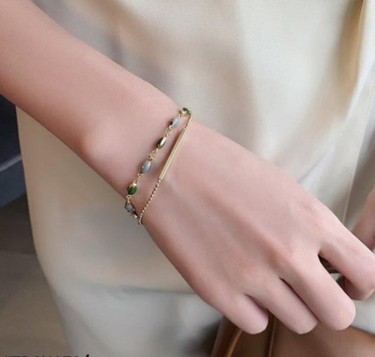 Gold Plated Green Blue Bead Bracelet for Women