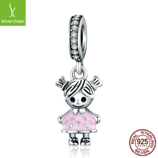 Robot & Child Themed Silver Charm Bracelets for Girls