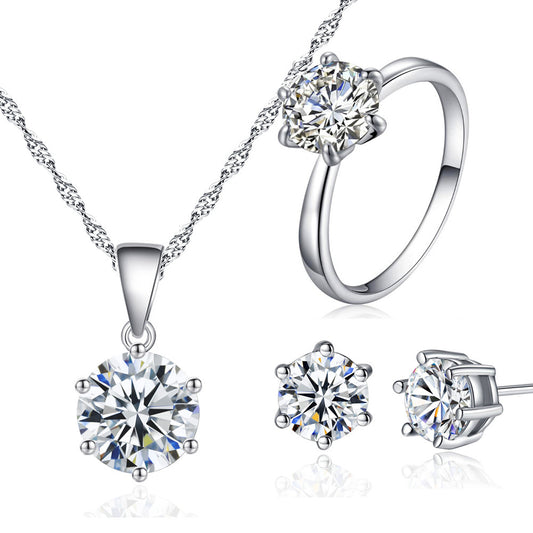 Silver Toned Zircon Ring & Pendant Set for Women