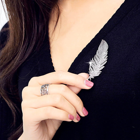 Zircon Feather Brooch for Bridesmaids & Formal Events
