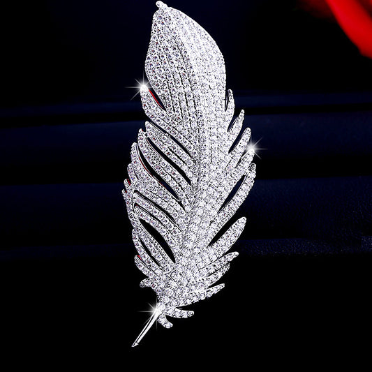 Zircon Feather Brooch for Bridesmaids & Formal Events
