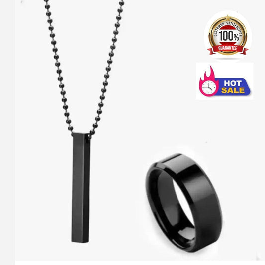 Black Titanium Vertical Bar Ring \u0026 Pendant Set