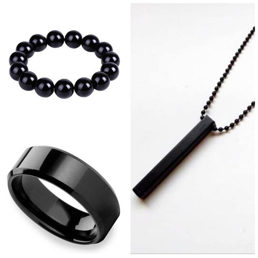 Men's 3-Piece Stainless Steel Black Jewelry Set