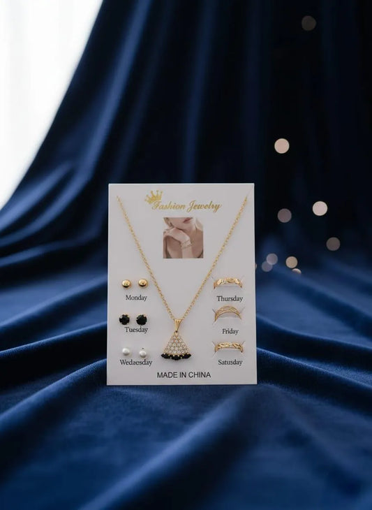 7-Piece Gold Plated Crystal Earrings Pendant Set for Women