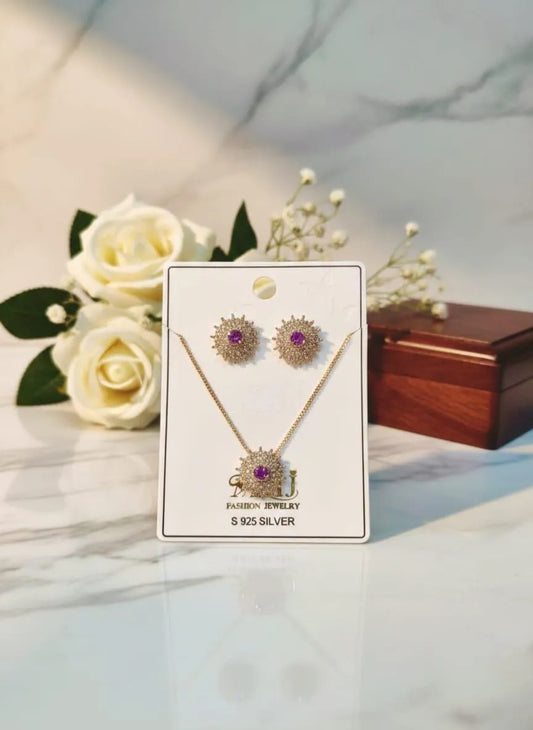 Stainless Steel Zircon Pendant Set Gold Plated