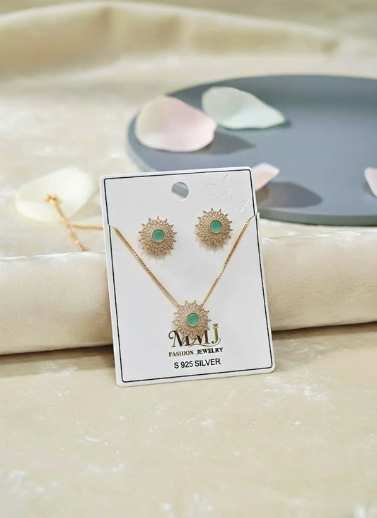 1 Carat Gold Plated Zircon Pendant Set for Women