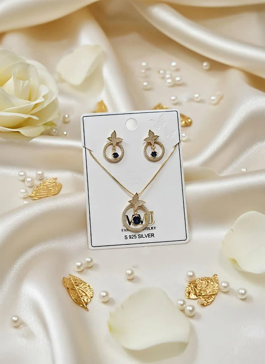 Gold Plated Crystal Earrings \u0026 Pendant Set for Women