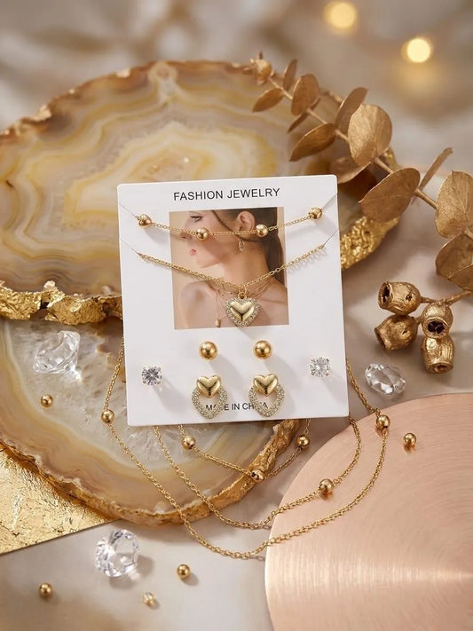 Golden Crystal Pendant Earrings Set for Women