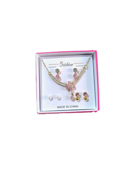Funky Gold Plated Crystal Necklace Set