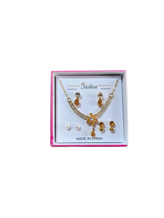 Funky Gold Plated Crystal Necklace Set