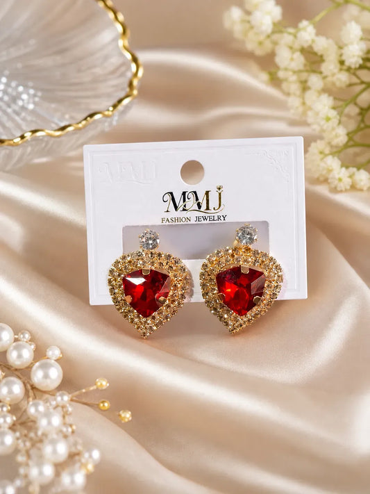 Women Heart Crystal Gold Plated Earrings 2 Pcs