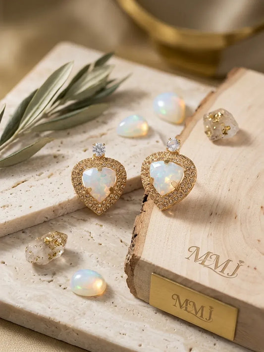 Women Heart Crystal Gold Plated Earrings 2 Pcs