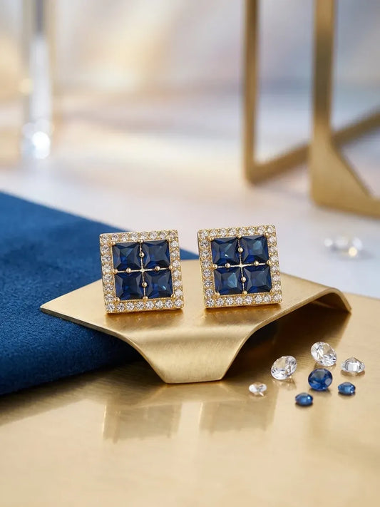 Women Modern Crystal Earrings Gold Plated 2 Pcs