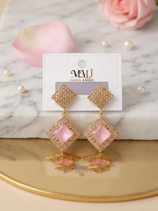 Women's Gold Plated Crystal Earrings Set of 2