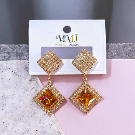 Golden Crystal Diamond Earrings for Women