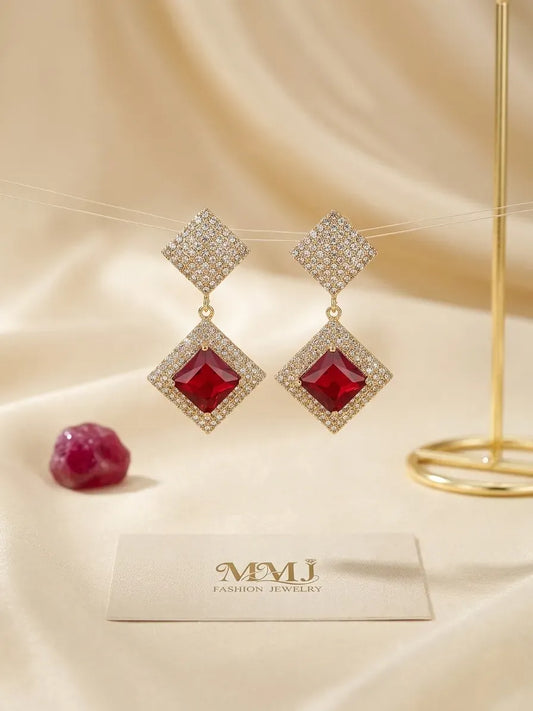 Gold Plated Crystal Moon Earrings for Women 2 Pcs