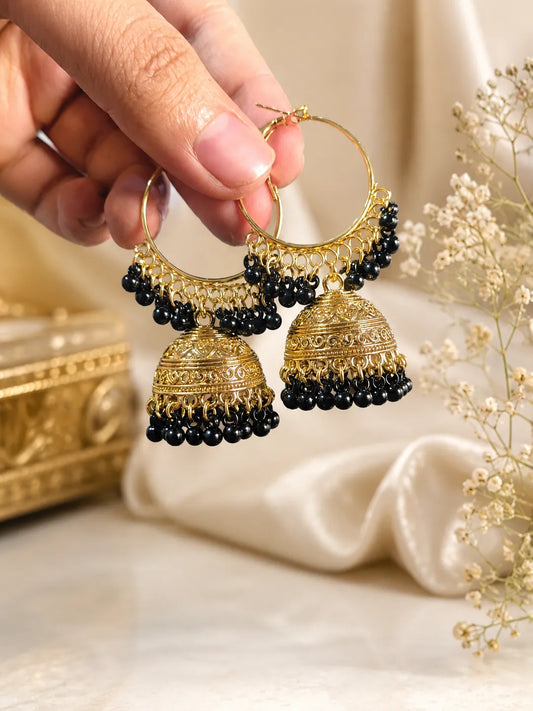Golden Jhumka Earrings for Women 2 Pcs Gold Plated Crystal