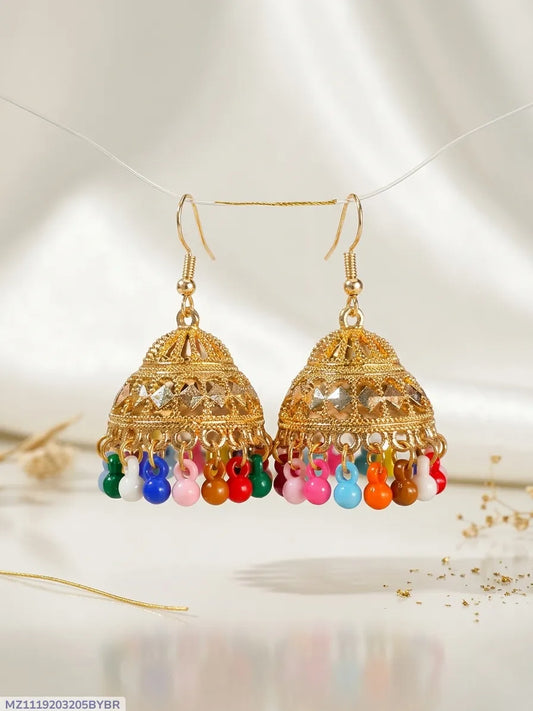 Multicolor Crystal Jhumka Earrings for Women Gold Plated