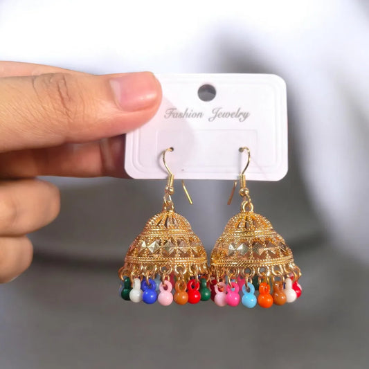 Multicolor Crystal Jhumka Earrings for Women Gold Plated