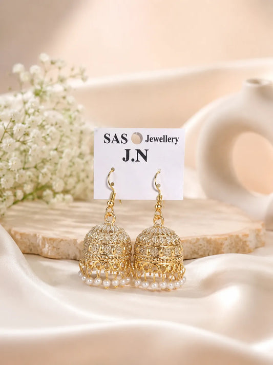 Gold Plated Crystal Jhumka Earrings for Women 2 Pcs