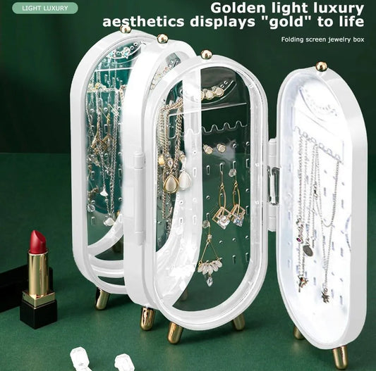 Folding Jewelry Box Green Gold Light Storage
